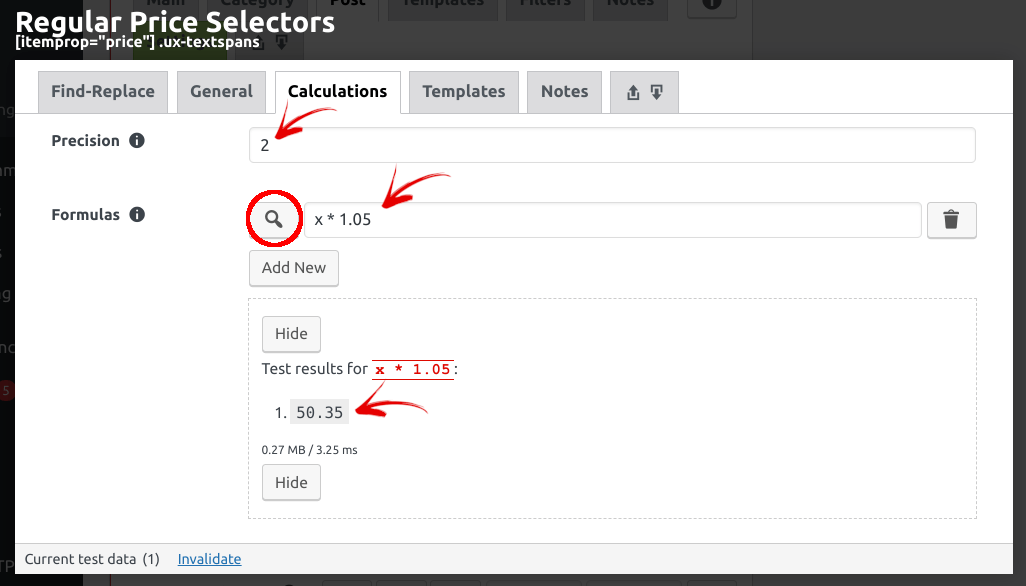 Enter precision and mathematical formula in the Calculations tab