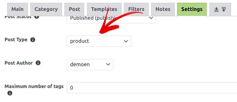 Select 'product' as the post type to enable WooCommerce options