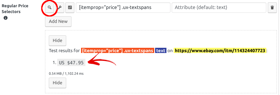 Test the CSS selector that finds the price